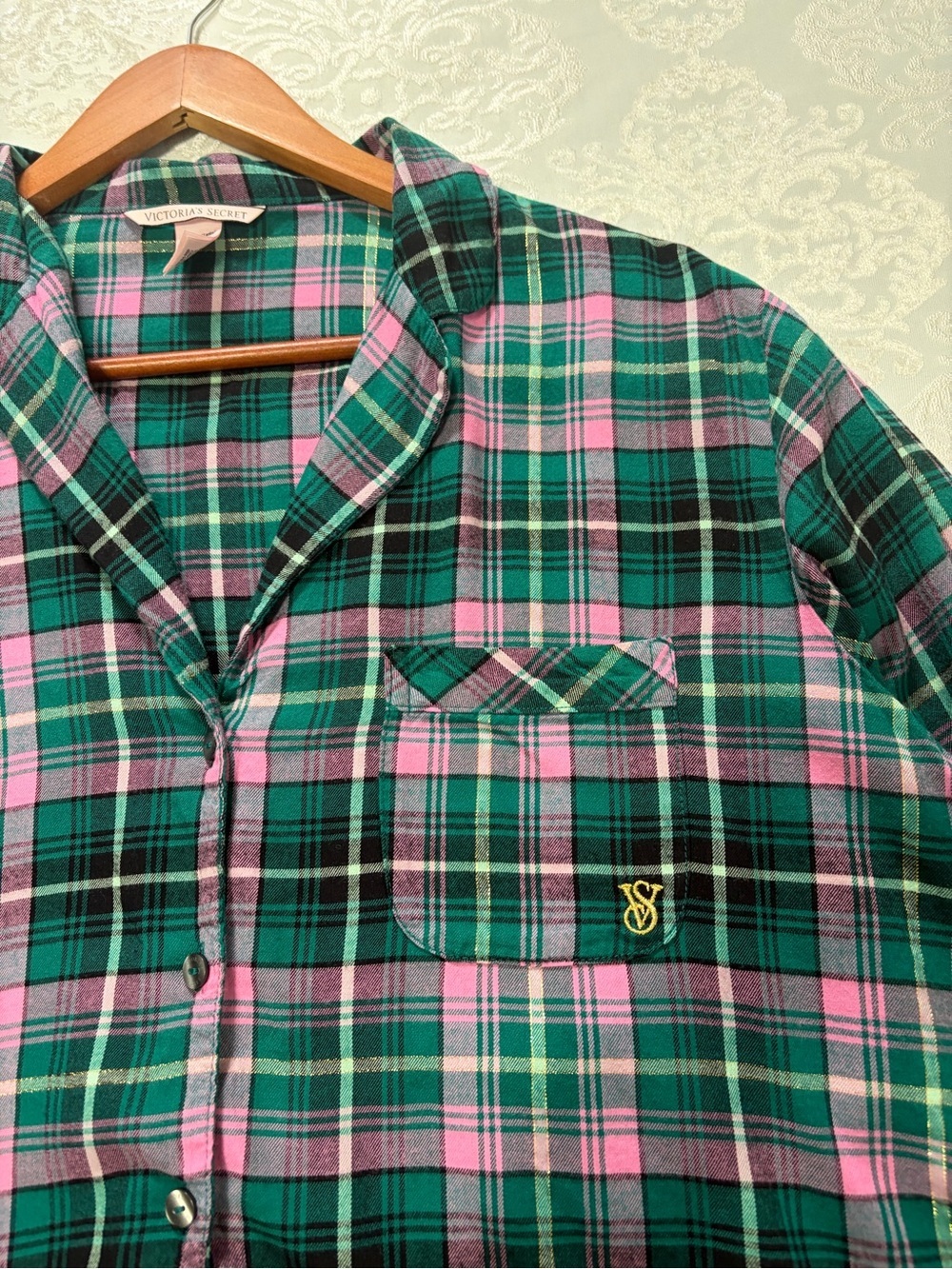 Victorias Secret Cotton Modal Emerald Green & Pink Plaid Pajama Set Medium - Picture 9 of 13